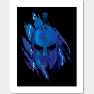 Spartan Warrior Helmet Blue Posters and Art